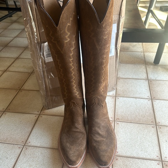 LUCCHESE Priscilla espresso suede tall western boots size 8.5 - Picture 2 of 8